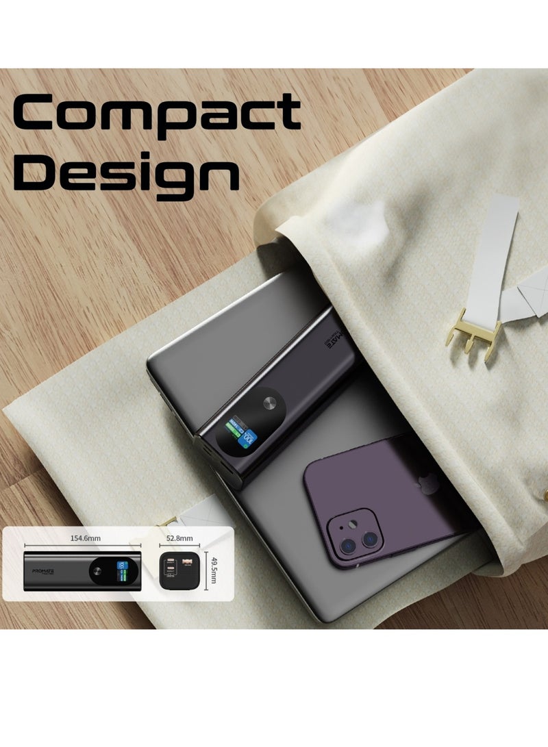 PROMATE - 27600 mAh 27600 mAh Universal Ultra Slim Portable Power Pack With 160W Power Delivery Smart TFT LCD Display USB A QC 3.0 Dual USB C 3.1 Input Output Ports And Charge Protection For iPhone 16 Titan160 - Grey - Image 1