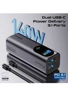 PROMATE 27600 mAh 27600 mAh Universal Ultra Slim Portable Power Pack With 160W Power Delivery Smart TFT LCD Display USB A QC 3.0 Dual USB C 3.1 Input Output Ports And Charge Protection For iPhone 16 Titan160 - Grey  - Image 3