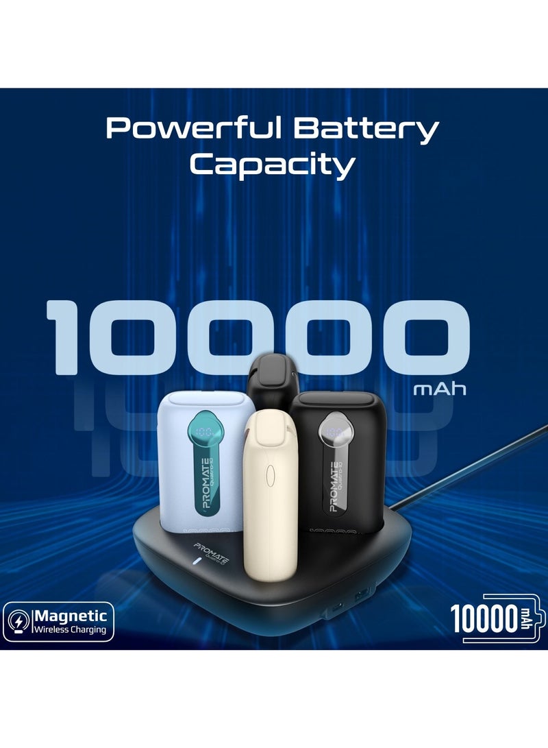 بروميت مجموعة باور بانك فاخرة مكونة من 4 قطع مع بطاريات شحن فائقة الصغر بسعة 10000 مللي أمبير في الساعة، وكابلات USB-C وLightning مدمجة، وشاشة LED، وPD 30 وات، ومنافذ USB-c وUSB-a، وحماية الشحن، Quatro-10 - Image 5