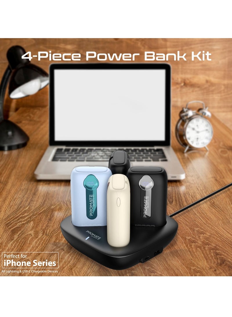 بروميت مجموعة باور بانك فاخرة مكونة من 4 قطع مع بطاريات شحن فائقة الصغر بسعة 10000 مللي أمبير في الساعة، وكابلات USB-C وLightning مدمجة، وشاشة LED، وPD 30 وات، ومنافذ USB-c وUSB-a، وحماية الشحن، Quatro-10 - Image 2