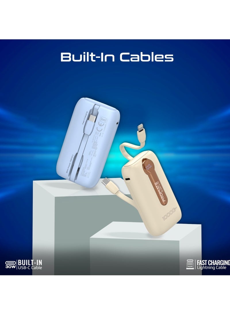 بروميت مجموعة باور بانك فاخرة مكونة من 4 قطع مع بطاريات شحن فائقة الصغر بسعة 10000 مللي أمبير في الساعة، وكابلات USB-C وLightning مدمجة، وشاشة LED، وPD 30 وات، ومنافذ USB-c وUSB-a، وحماية الشحن، Quatro-10 - Image 3