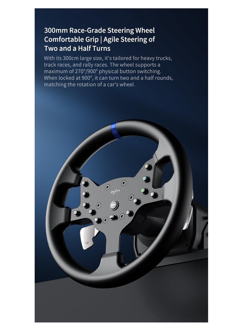 PXN - PXN-V99 Gaming Steering Wheel, 270/900° 3Nm Force Feedback Racing Steering Wheel, Disassembly, With Hall Magnetic Induction Pedal, 6+1 Gear Shift Rod Game Racing Steering Wheel For PS4/PS3/Xbox One - Image 1