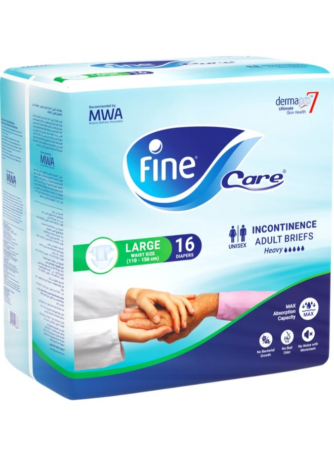فاين كير - Incontinence Adult Diapers Brief's Large Size Waist 110-156 Cm Count 16 - Image 1