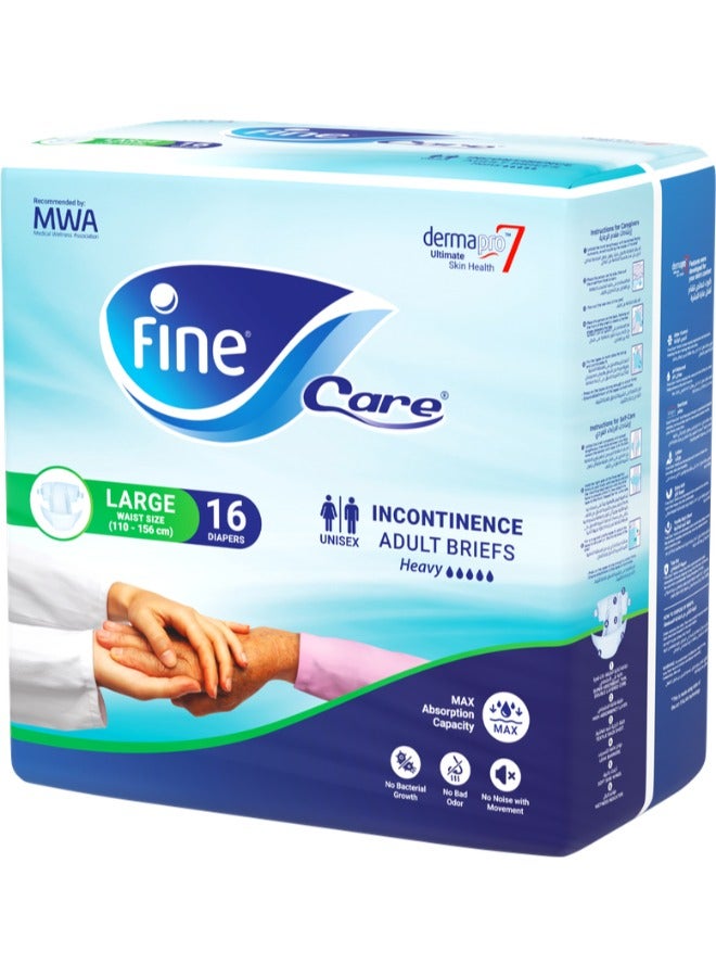 فاين كير - Incontinence Adult Diapers Brief's Large Size Waist 110-156 Cm Count 16 - Image 1