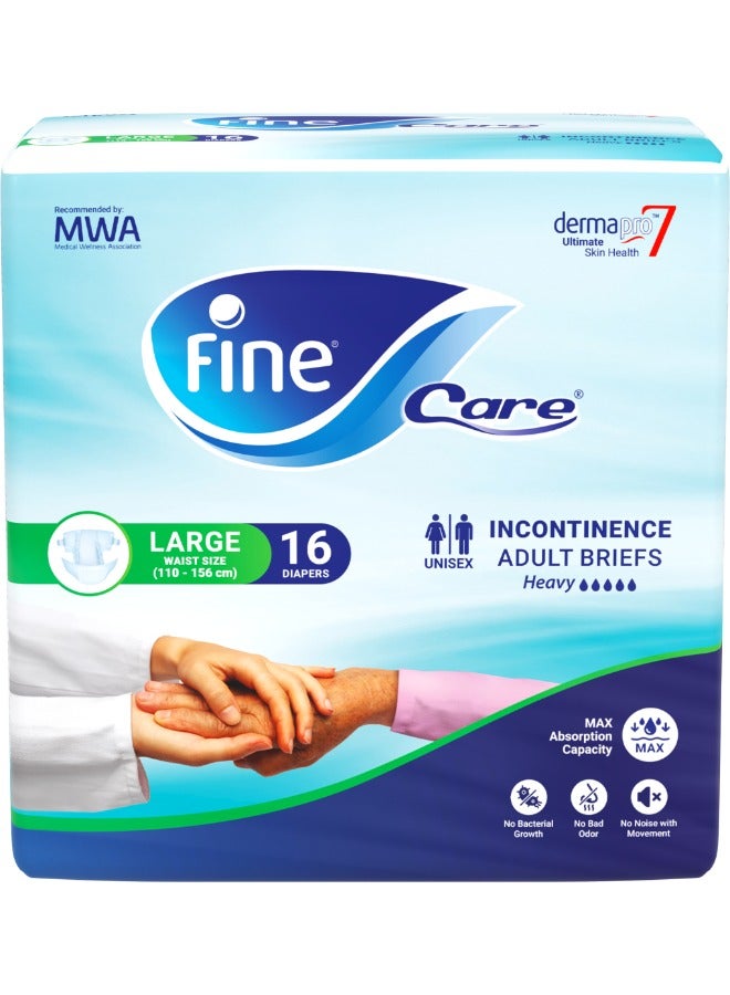فاين كير - Incontinence Adult Diapers Brief's Large Size Waist 110-156 Cm Count 16 - Image 1