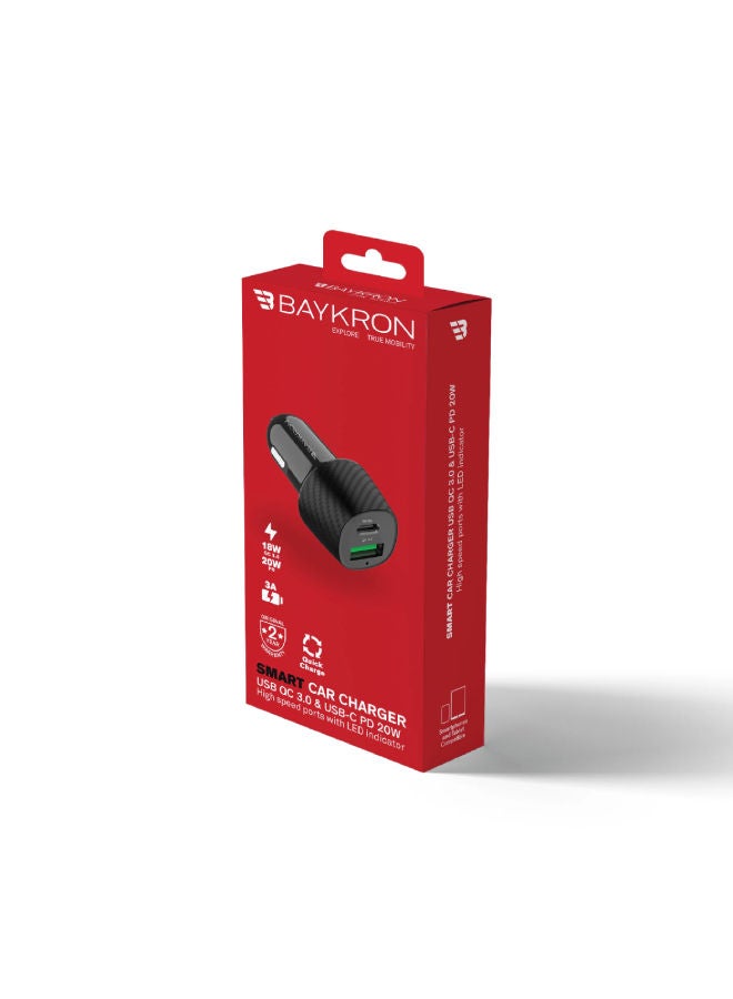 بايكرون شاحن Baykron الذكي USB 18W QC 3.0، USB-C 20W PD، 3A للسيارة مع Qualcomm Quick Charge - - Image 5