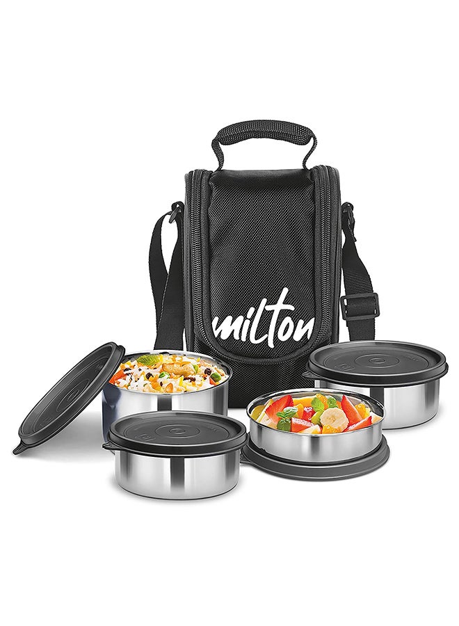 Milton Tasty 4 Stainless Steel Lunch Box, Set of 4, 200 ml, 320 ml | Leak Proof | Easy to Carry | Stainless Steel | Odour Proof | Food Grade | Light Weight | Easy to Clean Black 500ml 