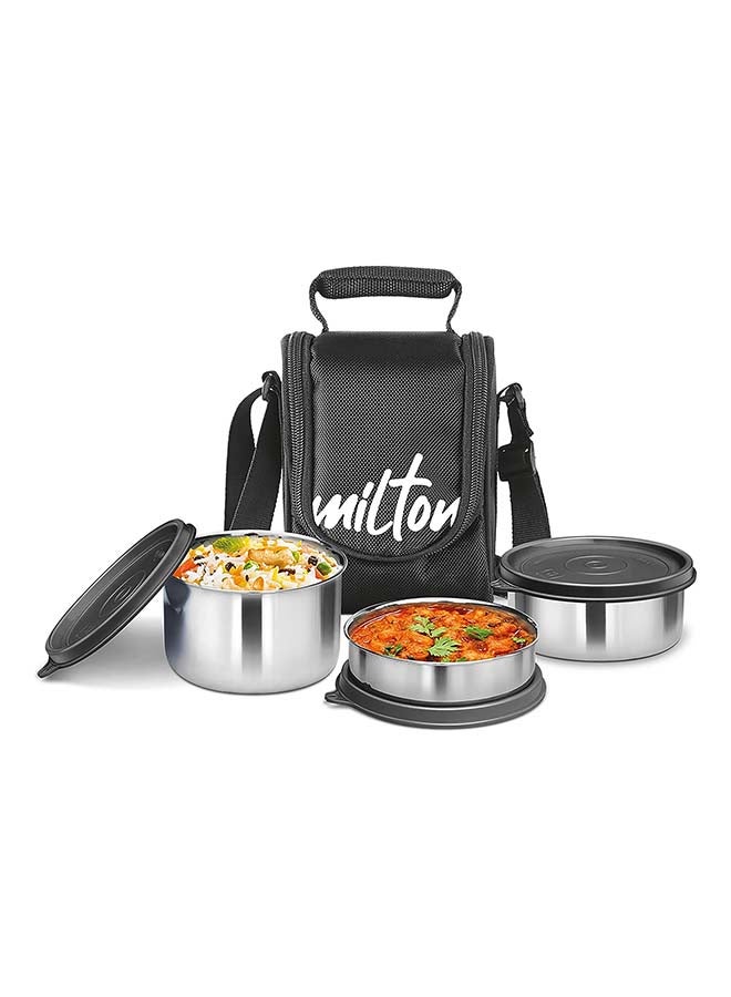 Milton 4-Piece Lunch Box Set with Insulated Bag - Includes Stainless Steel Containers (500ml, 320ml, 200ml), Keeps Food Hot, Ideal for School Kids & Office Tiffin - Tasty Lunch Black 500ml - Image 1