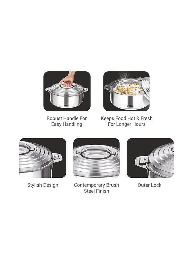 Milton - 2500ml Casserole with Lid, Double-Walled Insulated Stainless Steel Hotpot, Keeps Food Hot/Cold for Hours, Perfect for Serving Chapati, Roti, Biryani and More - Galaxia Silver 2.6 qtml - Image 1