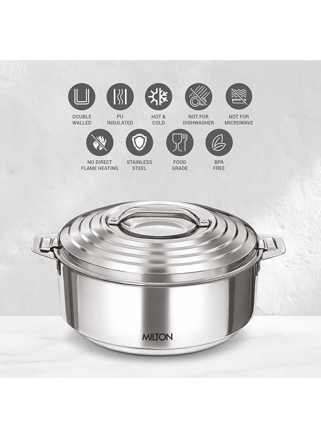 Milton - 2500ml Casserole with Lid, Double-Walled Insulated Stainless Steel Hotpot, Keeps Food Hot/Cold for Hours, Perfect for Serving Chapati, Roti, Biryani and More - Galaxia Silver 2.6 qtml - Image 1