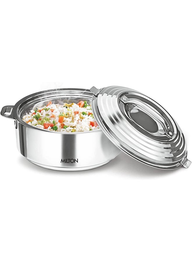 Milton - 2500ml Casserole with Lid, Double-Walled Insulated Stainless Steel Hotpot, Keeps Food Hot/Cold for Hours, Perfect for Serving Chapati, Roti, Biryani and More - Galaxia Silver 2.6 qtml - Image 1