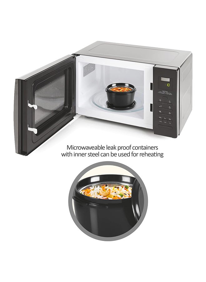 Milton - 8-Piece Pro Lunch Box Set with Insulated Bag & Cutlery - Includes 3 Microwave Safe Inner Steel Food Containers (180ml, 320ml, 450ml), 100ml Plastic Box, 750ml Bottle, Office Tiffin Black 450ml - Image 1