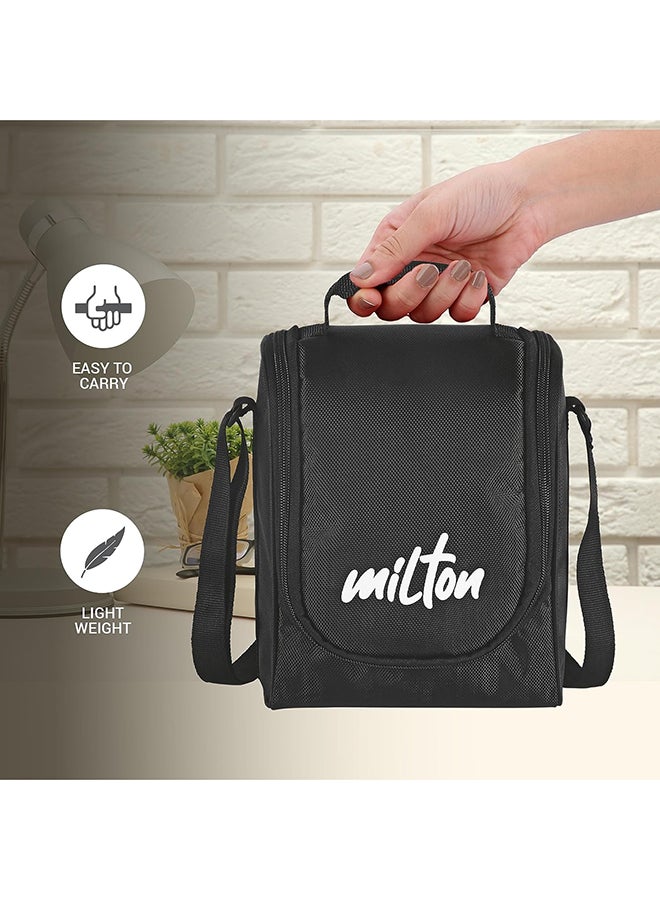 Milton - 8-Piece Pro Lunch Box Set with Insulated Bag & Cutlery - Includes 3 Microwave Safe Inner Steel Food Containers (180ml, 320ml, 450ml), 100ml Plastic Box, 750ml Bottle, Office Tiffin Black 450ml - Image 1