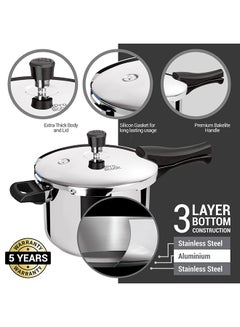 Milton 5 Litres Pressure Cooker with Outer Lid, Sandwich Bottom Stainless Steel for Induction, Hot Plate & Flame Safe, Food Safe, Gasket Release System Silver 5Liters  - Image 4