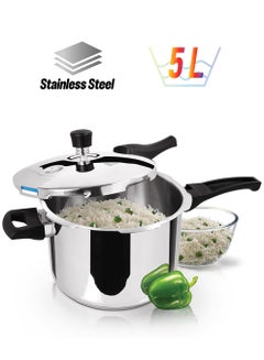 Milton 5 Litres Pressure Cooker with Outer Lid, Sandwich Bottom Stainless Steel for Induction, Hot Plate & Flame Safe, Food Safe, Gasket Release System Silver 5Liters  - Image 1