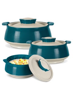 Milton 3-Piece Casserole Set (850ml, 1.35L, 1.85L) Double-Walled Hotpot with PU Insulation & Stainless Steel Inner, Keeps Food Hot/Cold, Perfect for Serving Chapati, Roti & Mandi - Venice Reg Marble Green 1.85Liters  - Image 1