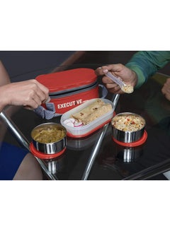 Milton 6-Piece Lunch Box Set with Insulated Bag & Cutlery - Includes Microwave Safe Oval Plastic Container (500ml) & 2 Stainless Steel Containers (280ml Each), Keeps Food Hot - Executive Red 450ml  - Image 5