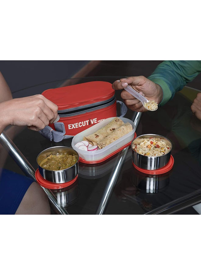 Milton - 6-Piece Lunch Box Set with Insulated Bag & Cutlery - Includes Microwave Safe Oval Plastic Container (500ml) & 2 Stainless Steel Containers (280ml Each), Keeps Food Hot - Executive Red 450ml - Image 1