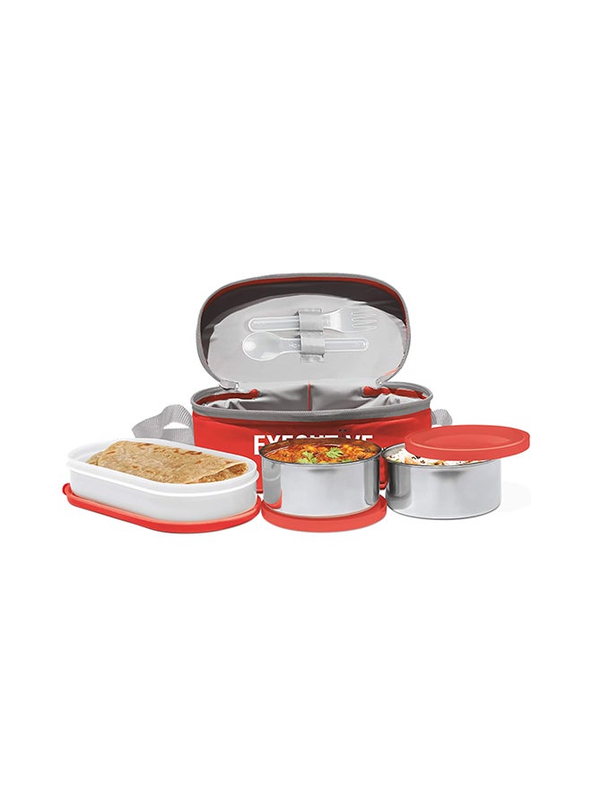 Milton - 6-Piece Lunch Box Set with Insulated Bag & Cutlery - Includes Microwave Safe Oval Plastic Container (500ml) & 2 Stainless Steel Containers (280ml Each), Keeps Food Hot - Executive Red 450ml - Image 1