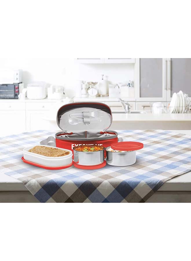 Milton - 6-Piece Lunch Box Set with Insulated Bag & Cutlery - Includes Microwave Safe Oval Plastic Container (500ml) & 2 Stainless Steel Containers (280ml Each), Keeps Food Hot - Executive Red 450ml - Image 1