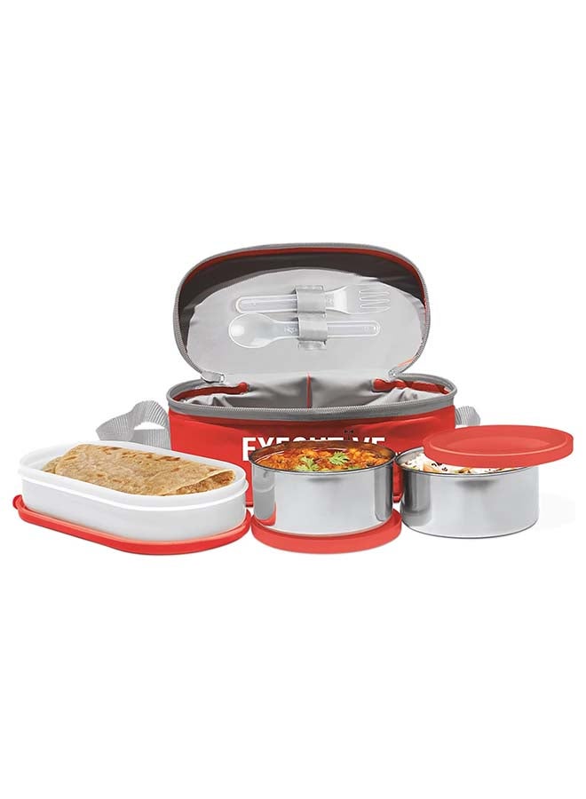 Milton - 6-Piece Lunch Box Set with Insulated Bag & Cutlery - Includes Microwave Safe Oval Plastic Container (500ml) & 2 Stainless Steel Containers (280ml Each), Keeps Food Hot - Executive Red 450ml - Image 1