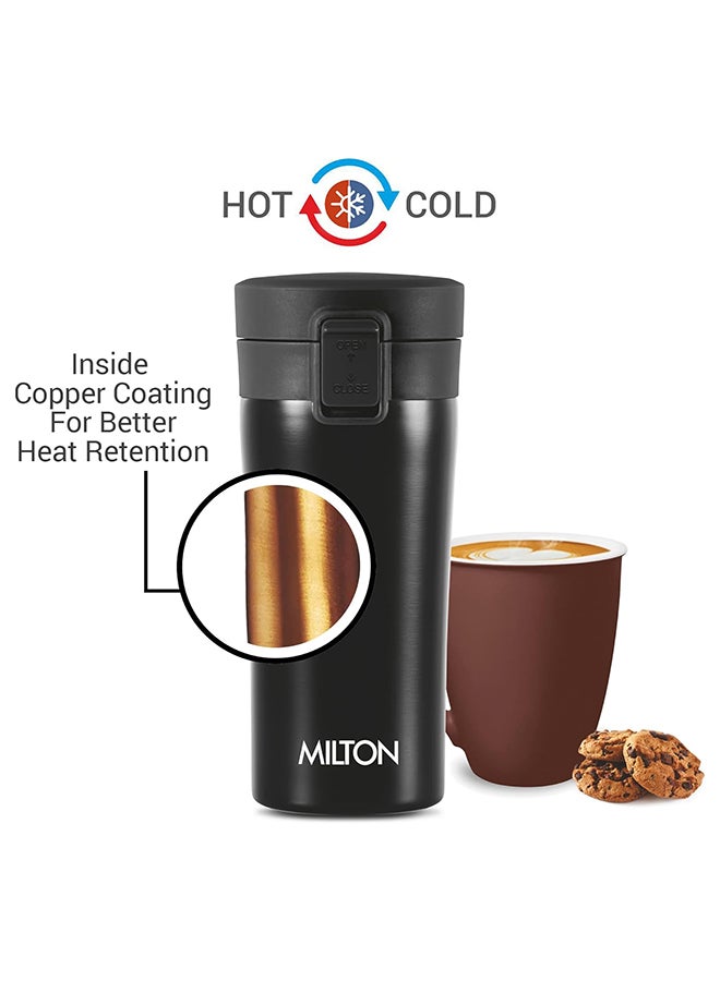 Milton 300ml Vacuum Insulated Travel Coffee Mug with Strainer & Lid, Keeps Drinks Hot & Cold, 18/8 Stainless Steel Tumbler, Double-Walled Thermos Flask with Inner Copper Coating for Cappuccino Black 300ml - Image 2