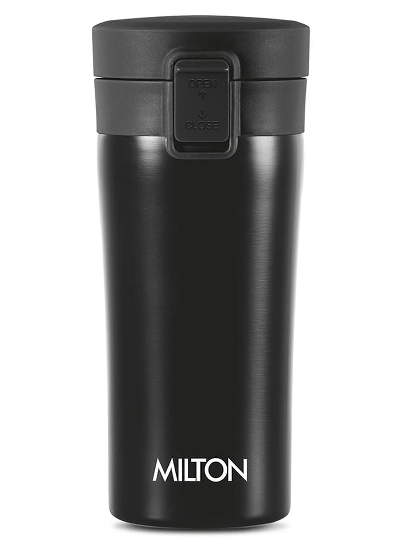 Milton 300ml Vacuum Insulated Travel Coffee Mug with Strainer & Lid, Keeps Drinks Hot & Cold, 18/8 Stainless Steel Tumbler, Double-Walled Thermos Flask with Inner Copper Coating for Cappuccino Black 300ml - Image 1