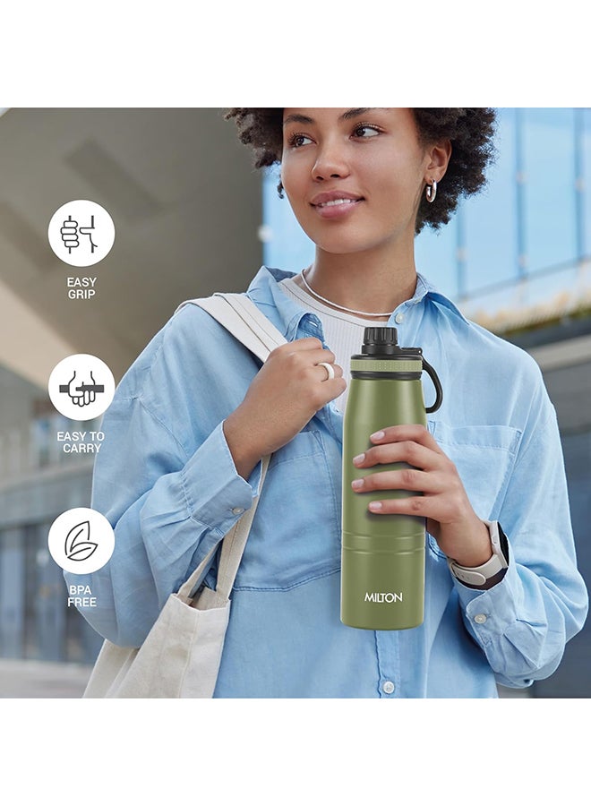 Milton Sparkle Flask 1 Litre (920 ml) Stainless Steel Water Bottle – Vacuum Insulated to Keep Drinks Hot or Cold for Long Hours, Easy Sip Cap with Handle, Military Green Military Green 925ml - Image 4