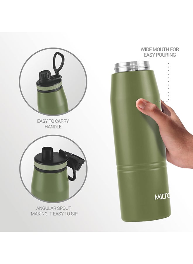 Milton Sparkle Flask 1 Litre (920 ml) Stainless Steel Water Bottle – Vacuum Insulated to Keep Drinks Hot or Cold for Long Hours, Easy Sip Cap with Handle, Military Green Military Green 925ml - Image 3