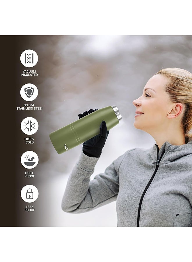 Milton Sparkle Flask 1 Litre (920 ml) Stainless Steel Water Bottle – Vacuum Insulated to Keep Drinks Hot or Cold for Long Hours, Easy Sip Cap with Handle, Military Green Military Green 925ml - Image 2
