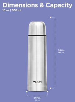Milton 500ml Thermosteel Flask with Jacket, Keeps Drinks Hot and Cold for 24 Hours, 18/8 Stainless Steel, Double-Walled Vacuum Insulated Water Bottle with Inner Copper Coating - Flip Lid Silver 500ml  - Image 5