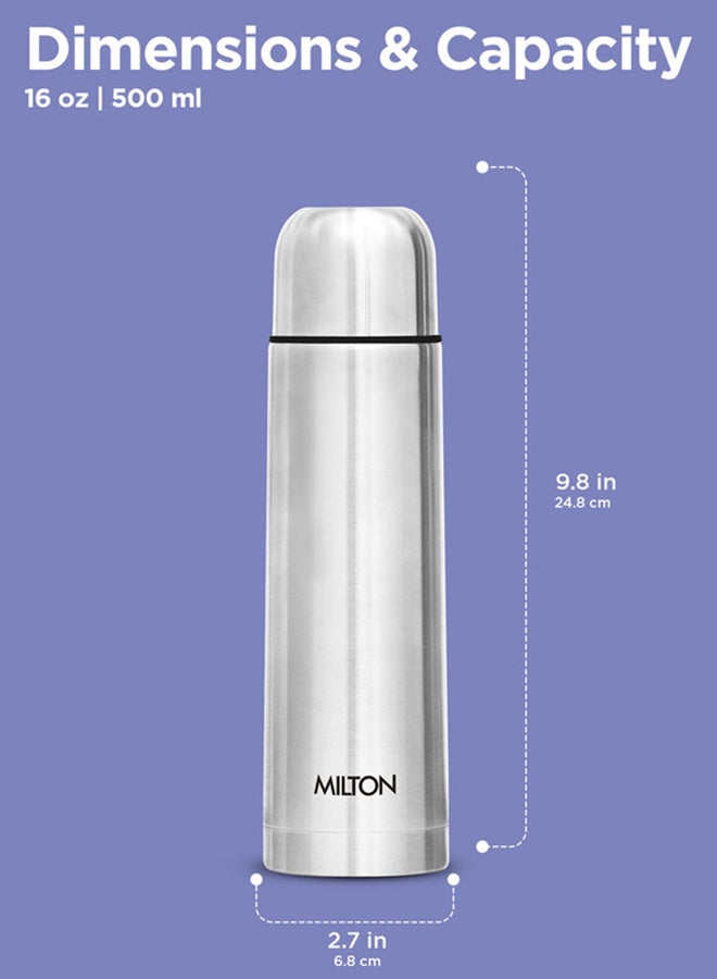Milton 500ml Thermosteel Flask with Jacket, Keeps Drinks Hot and Cold for 24 Hours, 18/8 Stainless Steel, Double-Walled Vacuum Insulated Water Bottle with Inner Copper Coating - Flip Lid Silver 500ml  - Image 5