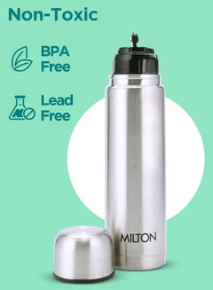Milton 500ml Thermosteel Flask with Jacket, Keeps Drinks Hot and Cold for 24 Hours, 18/8 Stainless Steel, Double-Walled Vacuum Insulated Water Bottle with Inner Copper Coating - Flip Lid Silver 500ml  - Image 3