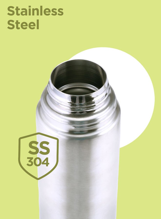 Milton 500ml Thermosteel Flask with Jacket, Keeps Drinks Hot and Cold for 24 Hours, 18/8 Stainless Steel, Double-Walled Vacuum Insulated Water Bottle with Inner Copper Coating - Flip Lid Silver 500ml  - Image 4