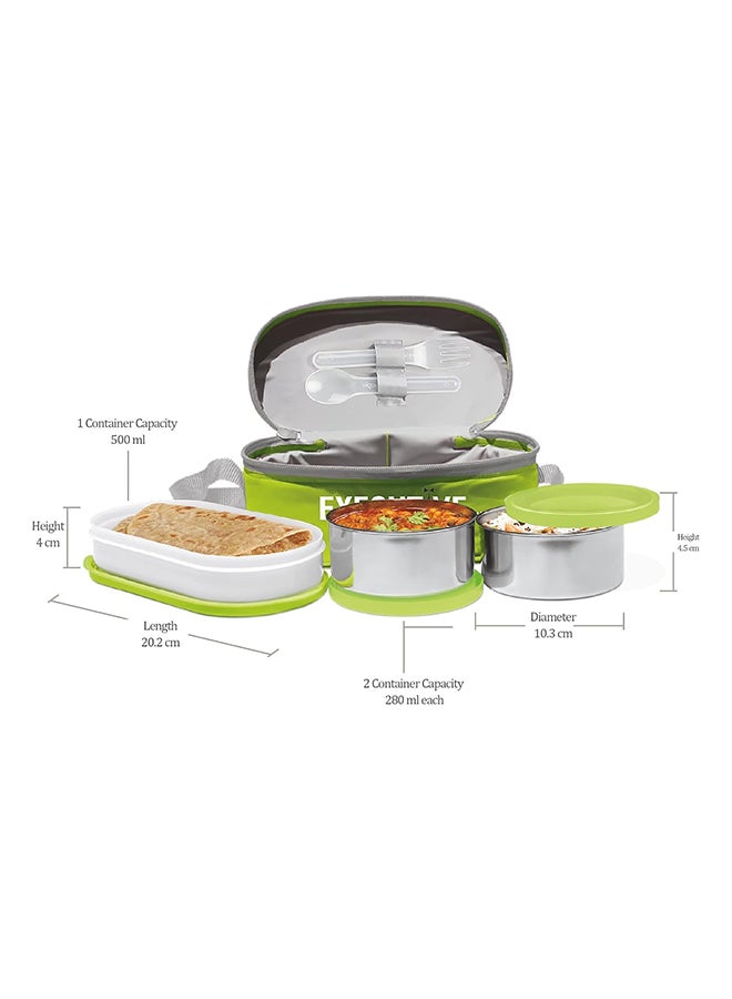 Milton 6-Piece Lunch Box Set with Insulated Bag & Cutlery - Includes Microwave Safe Oval Plastic Container (450ml) & 2 Stainless Steel Containers (280ml Each), Keeps Food Hot - Executive Green Green 450ml - Image 5