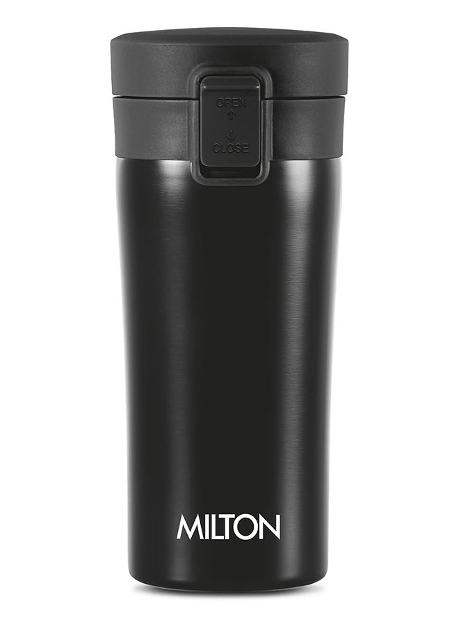 Milton 350ml Vacuum Insulated Travel Coffee Mug with Strainer & Lid, Keeps Drinks Hot & Cold, 18/8 Stainless Steel Tumbler, Double-Walled Thermos Flask with Inner Copper Coating for Cappuccino Black 350ml - Image 1