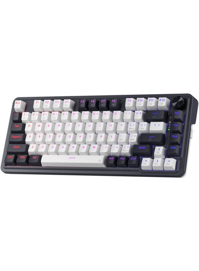 REDRAGON K673 PRO 75% Wireless Gasket Mechanical Keyboard – 81 Keys Compact Layout, Hot-Swappable 3/5-Pin Switches, RGB Backlit, Dedicated Control Knob, USB-C Wired / Bluetooth 3.0 & 5.0 / 2.4GHz Wireless, Noise Dampening PO Foam & Silicone Pads, Linear Red Switch | K673WB-RGB-PRO - Image 2