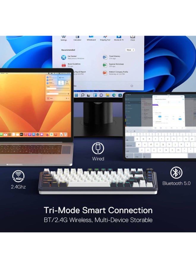 REDRAGON K673 PRO 75% Wireless Gasket Mechanical Keyboard – 81 Keys Compact Layout, Hot-Swappable 3/5-Pin Switches, RGB Backlit, Dedicated Control Knob, USB-C Wired / Bluetooth 3.0 & 5.0 / 2.4GHz Wireless, Noise Dampening PO Foam & Silicone Pads, Linear Red Switch | K673WB-RGB-PRO - Image 5