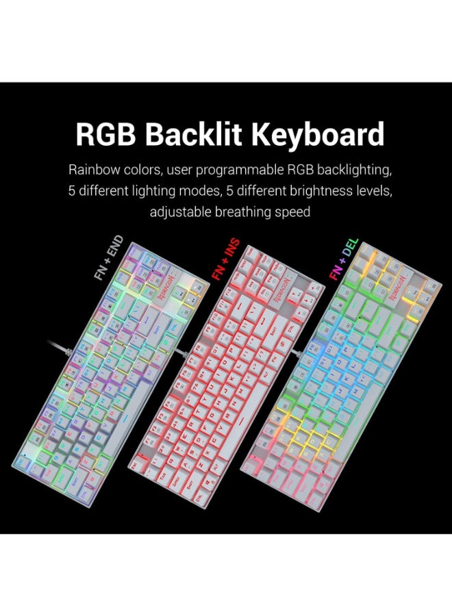 REDRAGON K552 Pro KUMARA 87 Key RGB LED Backlit Mechanical Wired illuminated Gaming Keyboard - White - Image 3