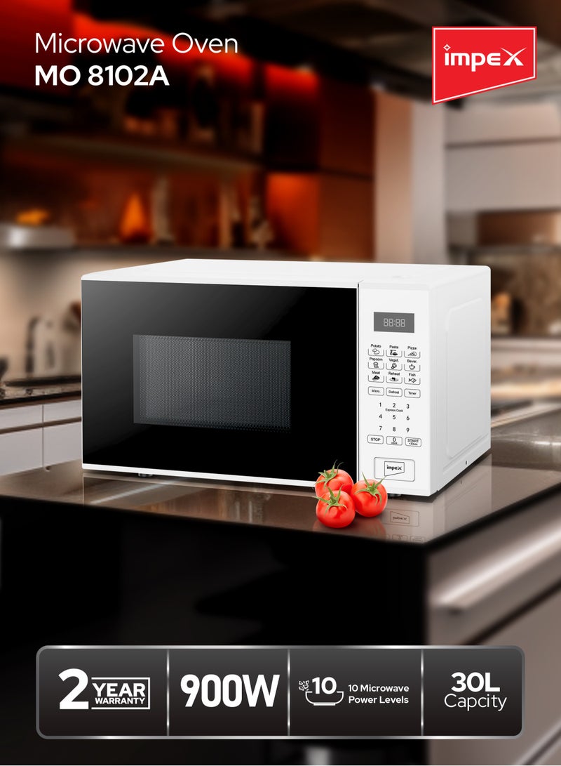 Impex 30L Digital Microwave Oven Stylish Push Button Glass Door Multiple Cooking Menus 30 L 900 W MO 8102A White  - Image 2