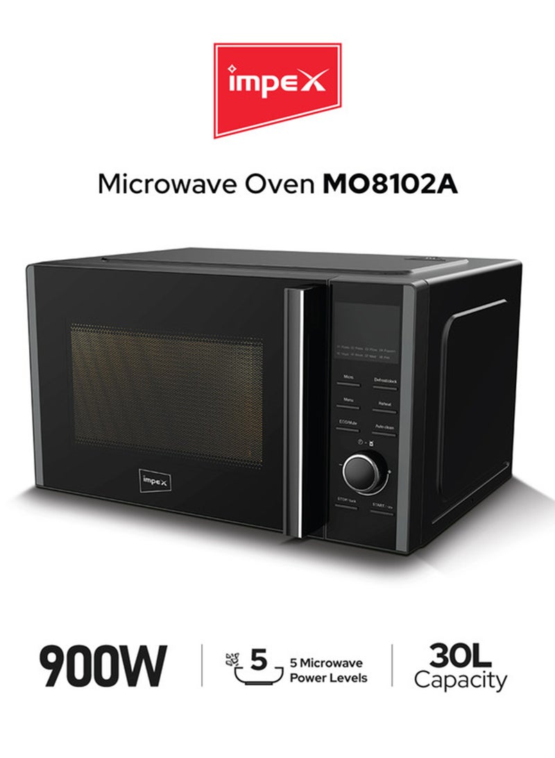 Impex 30L Digital Microwave Oven (MO 8102A) | 900W Power | 5 Power Levels | 60-Min Cooking Timer | 315mm Turntable Glass Tray | Easy Pull Handle | 220-240V~50Hz | Large Capacity Kitchen Appliance 30 L 900 W MO 8102A Black - Image 1