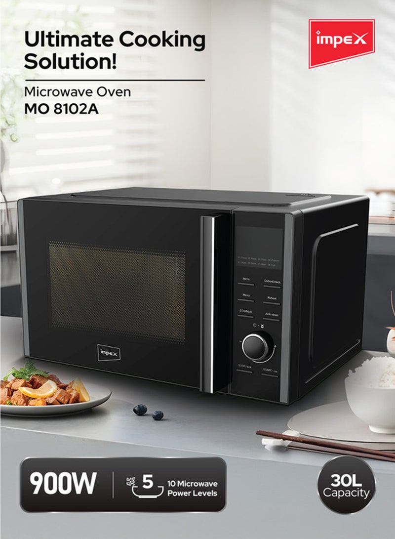 Impex 30L Digital Microwave Oven (MO 8102A) | 900W Power | 5 Power Levels | 60-Min Cooking Timer | 315mm Turntable Glass Tray | Easy Pull Handle | 220-240V~50Hz | Large Capacity Kitchen Appliance 30 L 900 W MO 8102A Black - Image 3