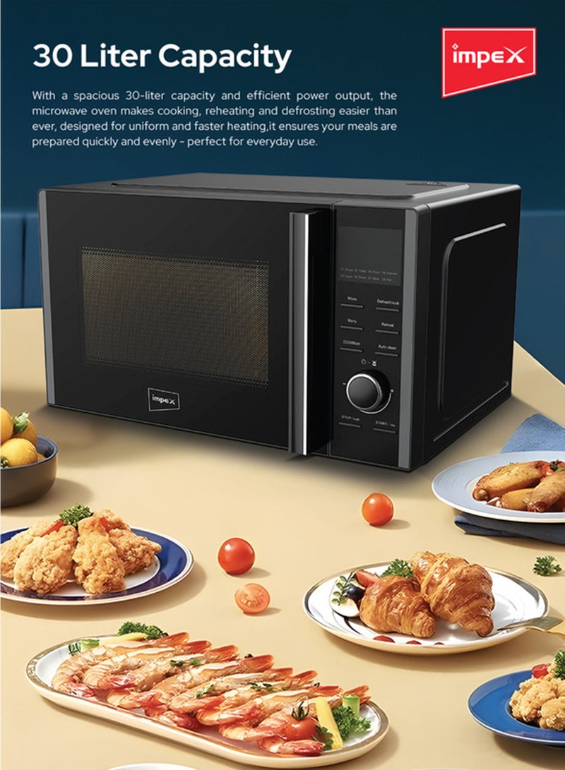 Impex 30L Digital Microwave Oven (MO 8102A) | 900W Power | 5 Power Levels | 60-Min Cooking Timer | 315mm Turntable Glass Tray | Easy Pull Handle | 220-240V~50Hz | Large Capacity Kitchen Appliance 30 L 900 W MO 8102A Black - Image 5