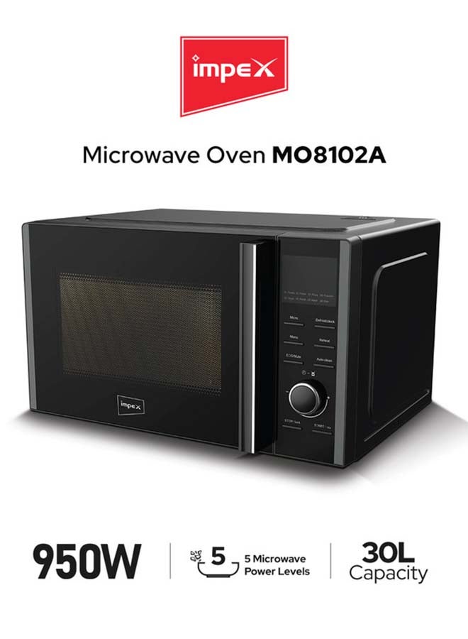 Impex Digital Microwave Oven | 950W Power | 5 Power Levels | 60-Min Cooking Timer | 315mm Turntable Glass Tray | Easy Pull Handle | 220-240V~50Hz | Large Capacity Kitchen Appliance | 30 L 950 W MO 8102A Black - Image 1