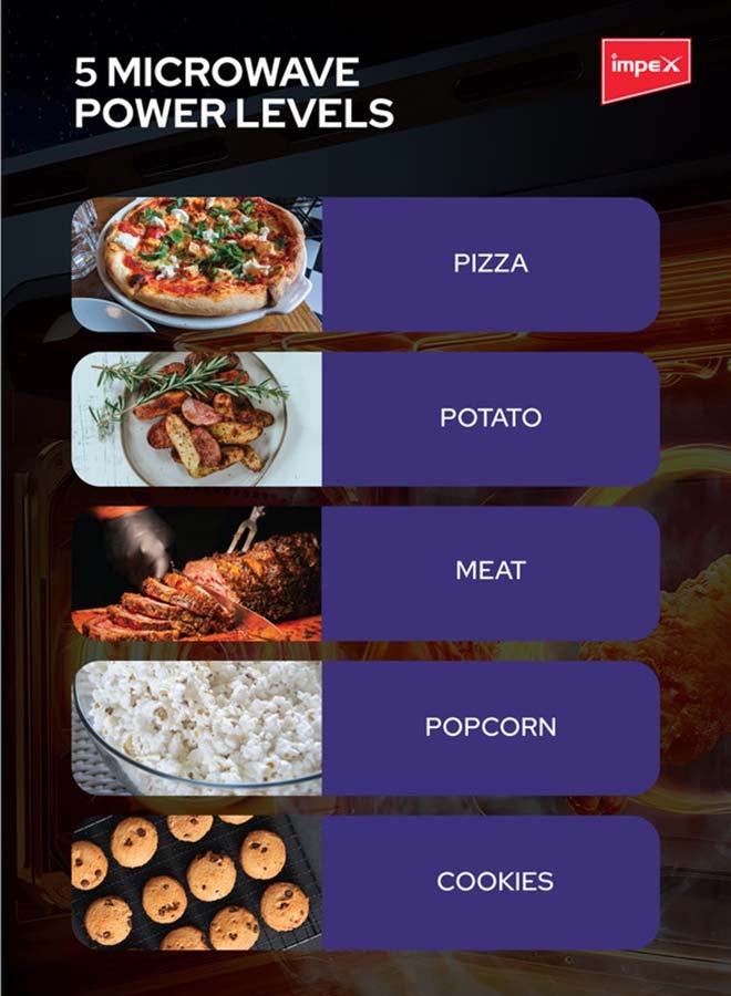 Impex Digital Microwave Oven | 950W Power | 5 Power Levels | 60-Min Cooking Timer | 315mm Turntable Glass Tray | Easy Pull Handle | 220-240V~50Hz | Large Capacity Kitchen Appliance | 30 L 950 W MO 8102A Black - Image 5