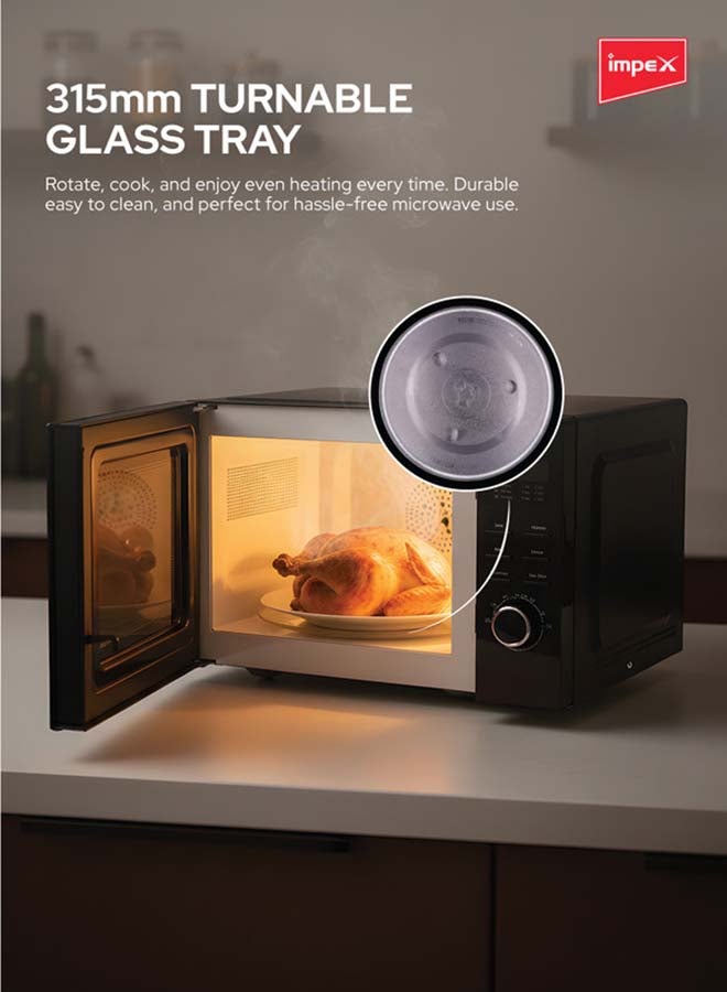 Impex Digital Microwave Oven | 950W Power | 5 Power Levels | 60-Min Cooking Timer | 315mm Turntable Glass Tray | Easy Pull Handle | 220-240V~50Hz | Large Capacity Kitchen Appliance | 30 L 950 W MO 8102A Black - Image 4