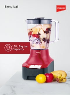 Impex Blender 3 In 1 Mixer Grinder Unbreakable Jar, Powerful Motor, 2 Speed With Pulse Control, Overheat Protection, Liquidizing Jar, Dry Grinding Jar And Chutney Jar 1.5 L 400 W BL 3533 Red  - Image 4