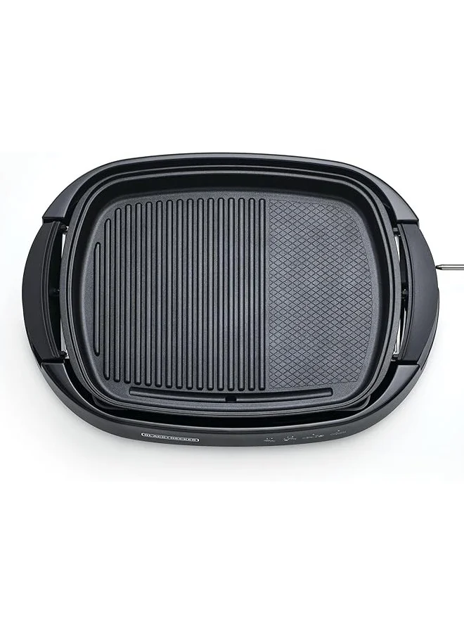 BLACK+DECKER Electric Health Grill, Family-Sized Non-Stick Griddle with Glass Lid, 5-Level Temperature Control, Cool-Touch Handles, Efficient Fat Draining, Dishwasher Safe, 1500 W GH1500-B5 Black