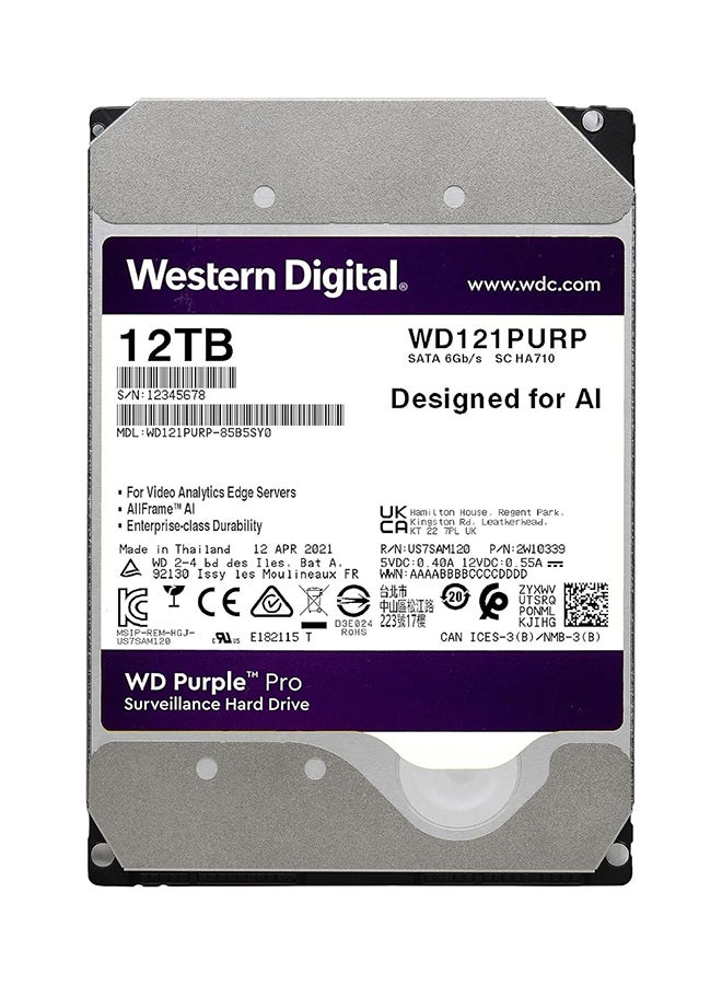 WD 12TB Purple Pro Smart Video Hard Drive, 7200 RPM Class, SATA 6 Gb/s, 265 MB Cache, 3.5", Purpose-built storage for your smart video solution, Multiple cameras, multiple streams 12 TB  - Image 2