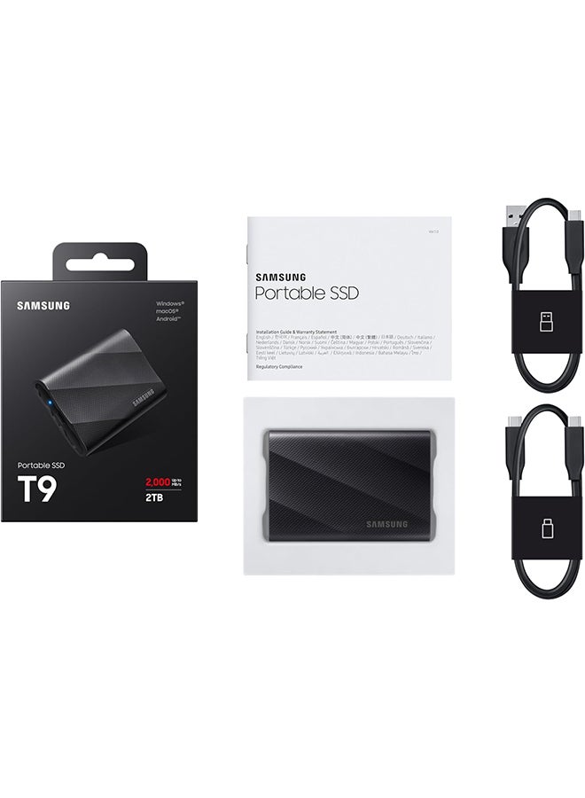 Samsung - Portable SSD-T9(MU-PG2T0B/EU), 2TB, USB3.2 Gen.2 x 2.2,000 MB/s Read, 2000MB/s Write, External Hard Drive for Professional Users, Compatible with Mac, Android Devices and 12K Cameras, Black 2 TB - Image 1